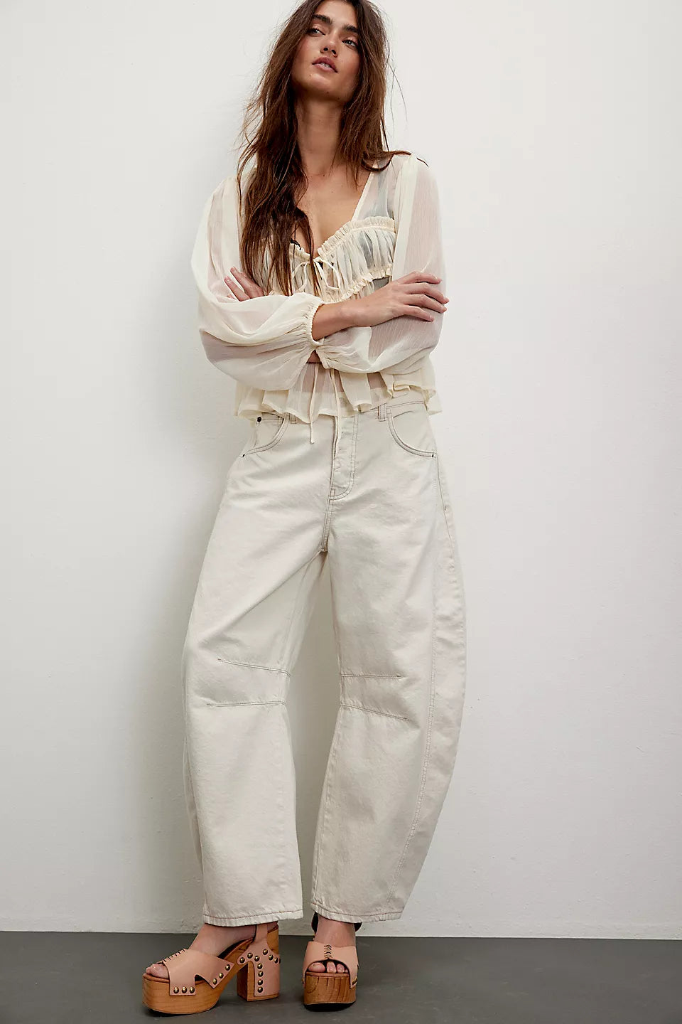 FREE PEOPLE GOOD LUCK BARREL PANT - MILK