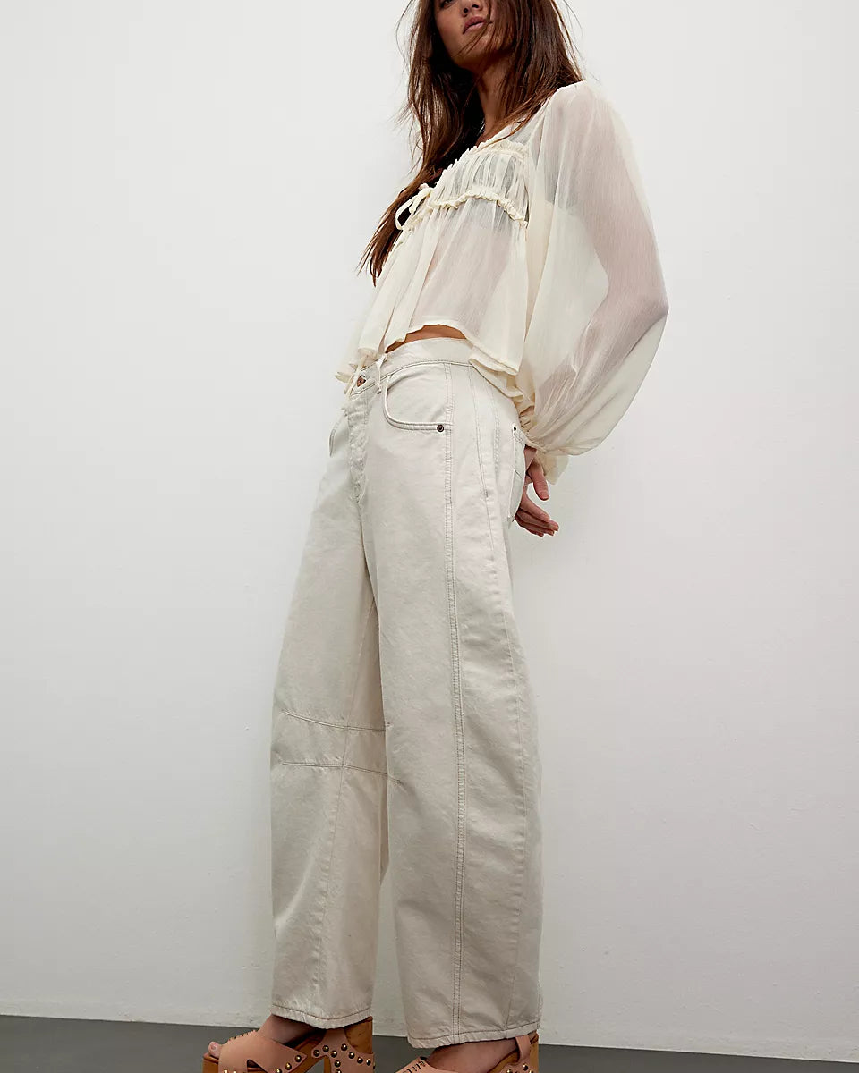 FREE PEOPLE GOOD LUCK BARREL PANT - MILK