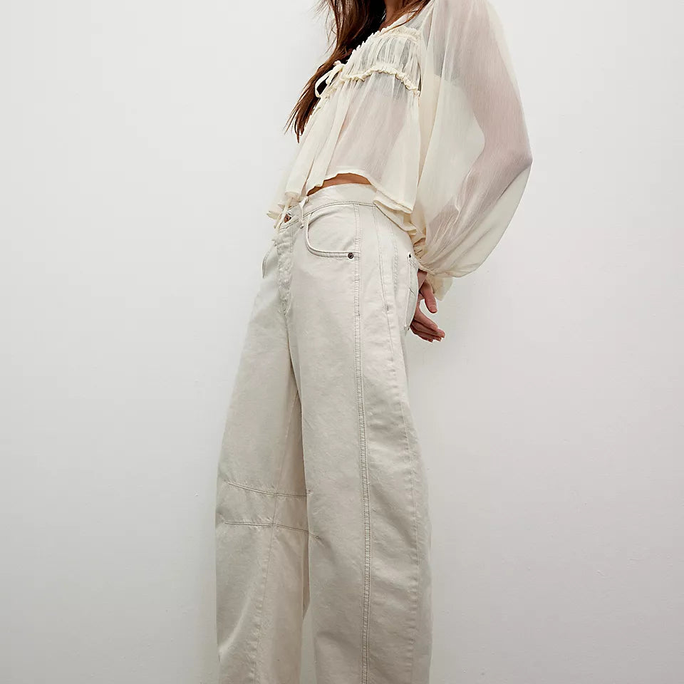 FREE PEOPLE GOOD LUCK BARREL PANT - MILK