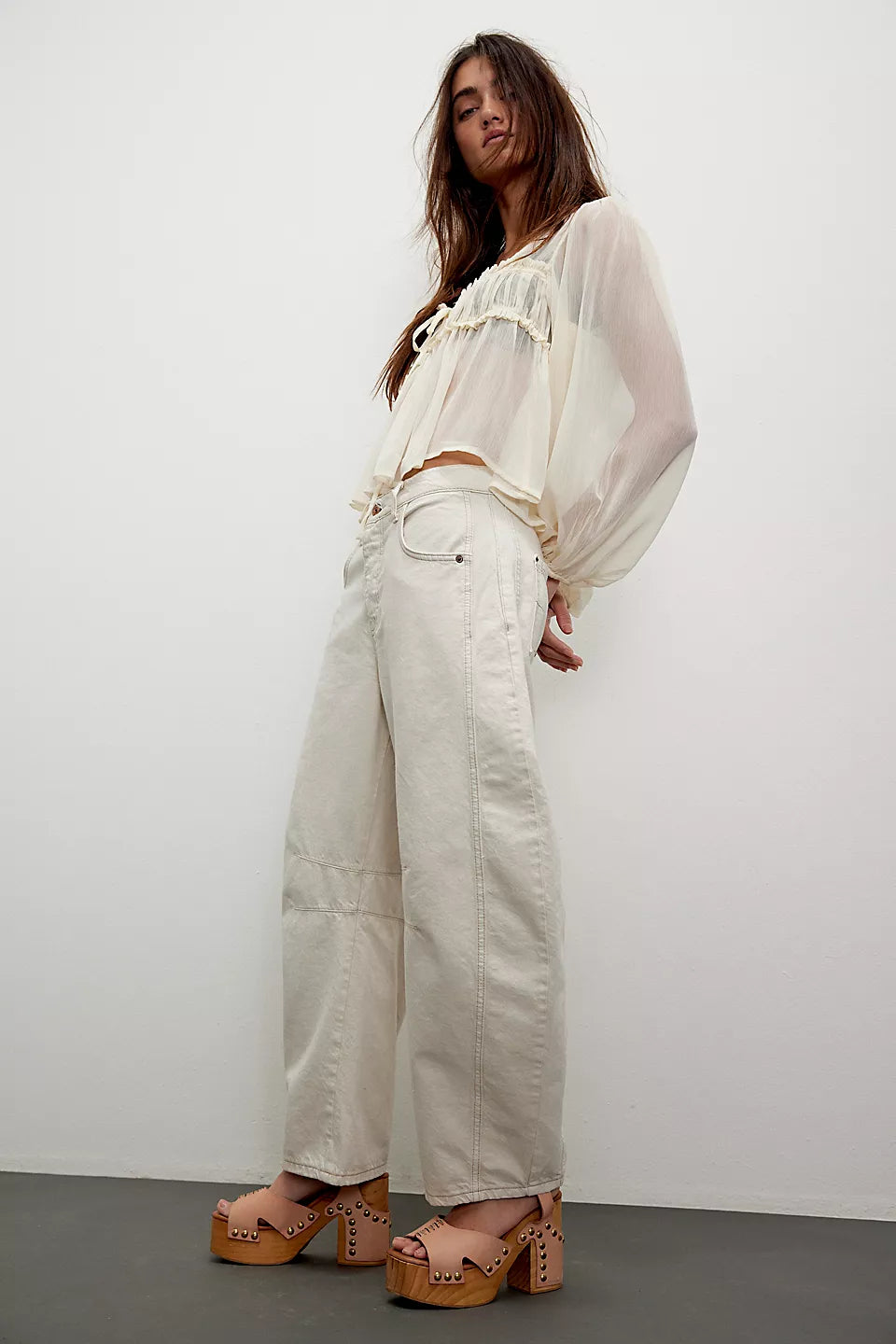 FREE PEOPLE GOOD LUCK BARREL PANT - MILK