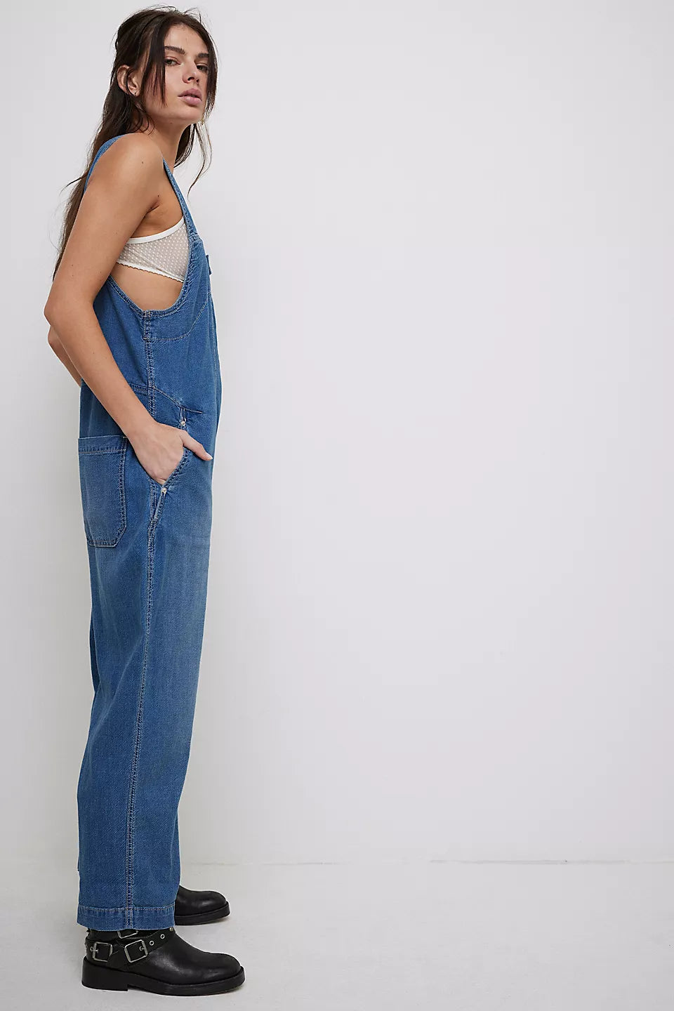 FREE PEOPLE JUDE ONE PIECE COVERALLS - MID INDIGO