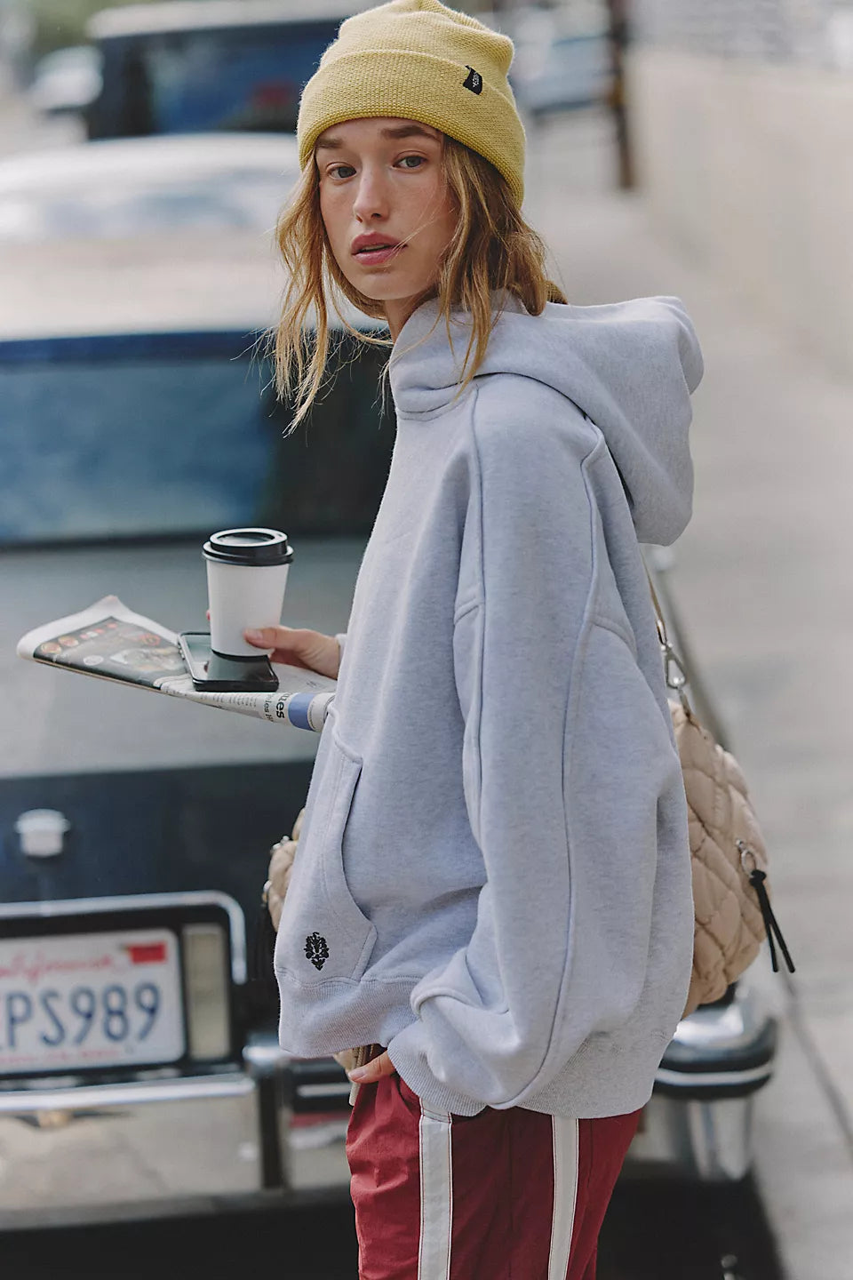 FREE PEOPLE A CUT ABOVE HOODIE - WHITE HEATHER GREY
