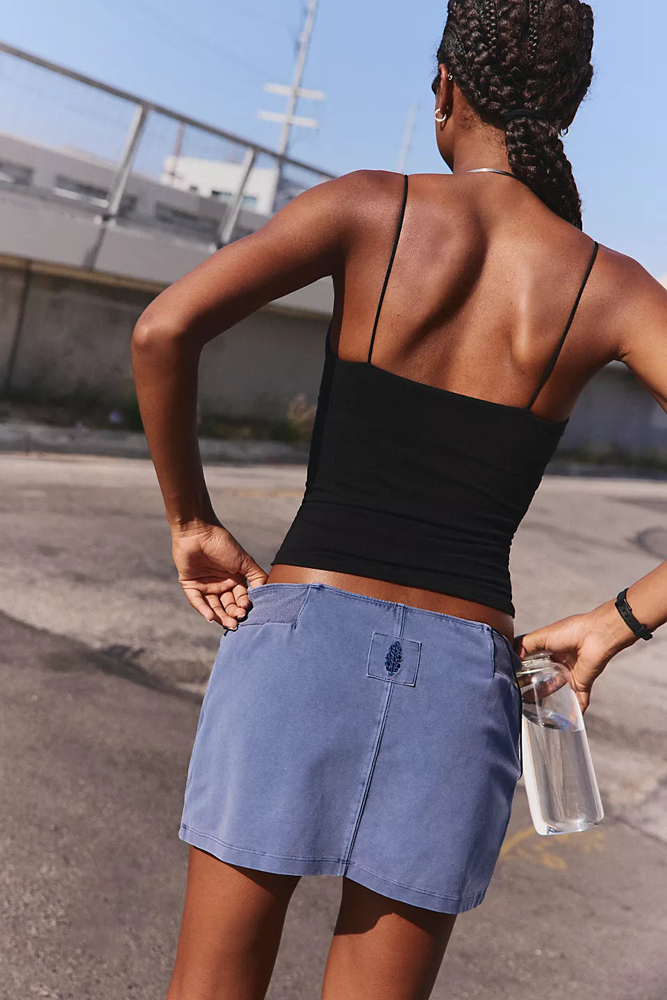 FREE PEOPLE SKINNY STRAP LOGO TANK - BLACK