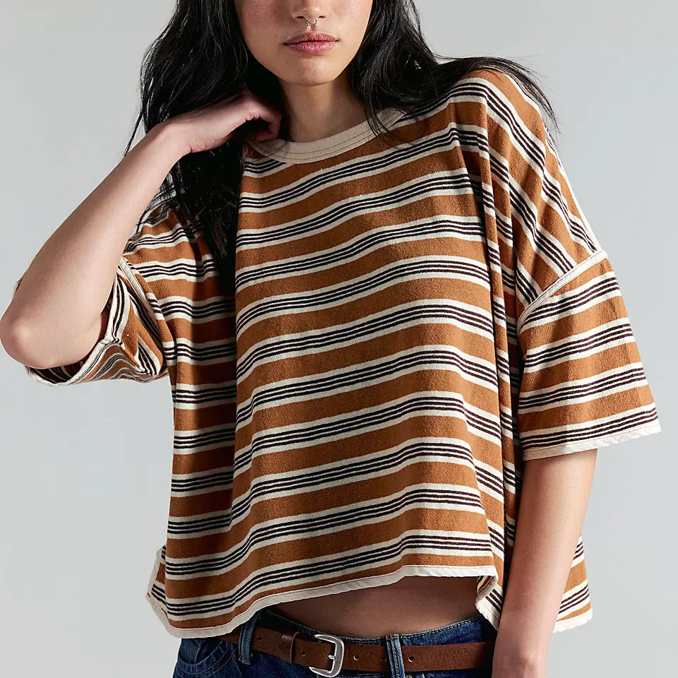 FREE PEOPLE RUGBY TEE - ALMOND COMBO