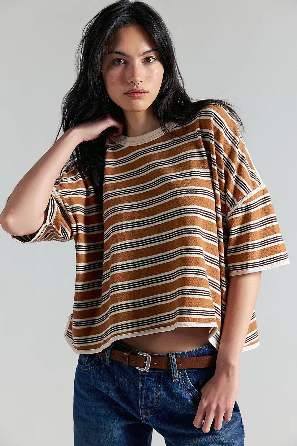 FREE PEOPLE RUGBY TEE - ALMOND COMBO