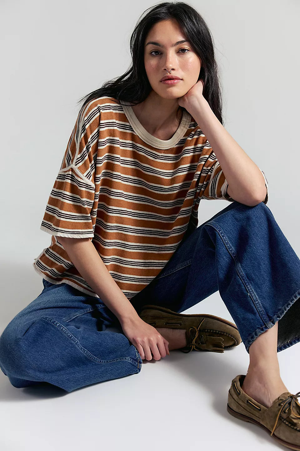 FREE PEOPLE RUGBY TEE - ALMOND COMBO