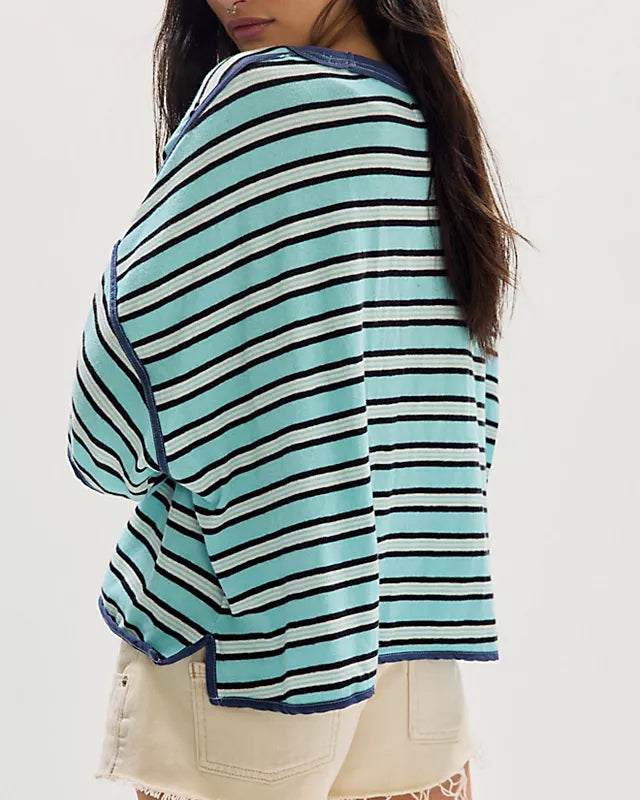 FREE PEOPLE RUGBY TEE - CRYSTAL BLUE COMBO