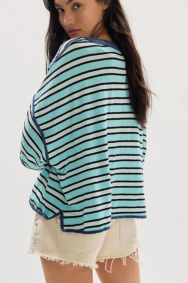 FREE PEOPLE RUGBY TEE - CRYSTAL BLUE COMBO
