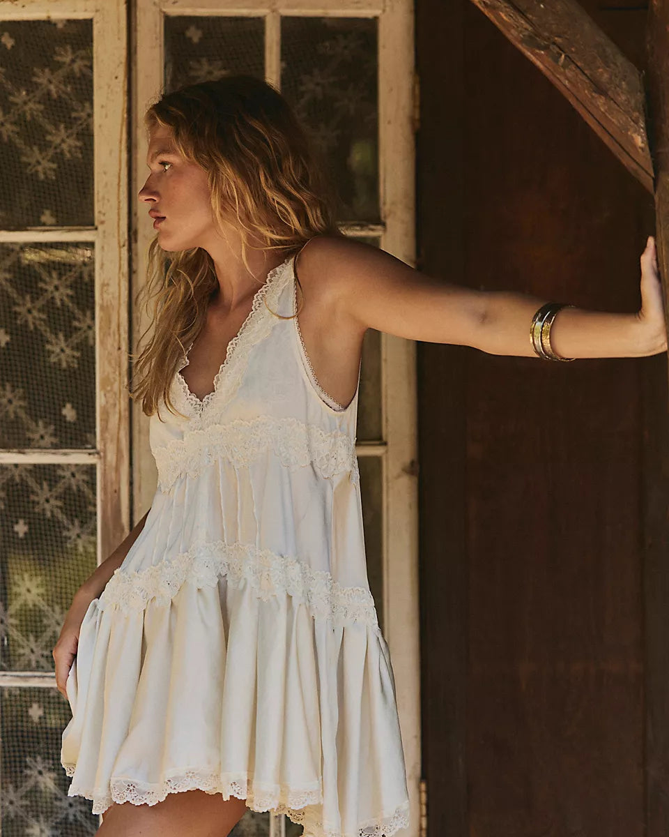 FREE PEOPLE IN THIS GROOVE SLIP DRESS - TOFU