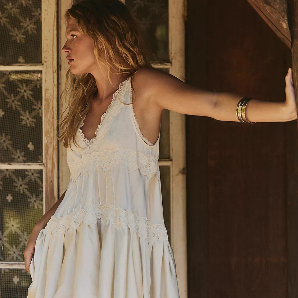 FREE PEOPLE IN THIS GROOVE SLIP DRESS - TOFU