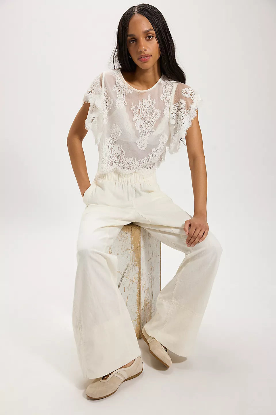 FREE PEOPLE DAYS END LINEN PANT - CLEAN IVORY