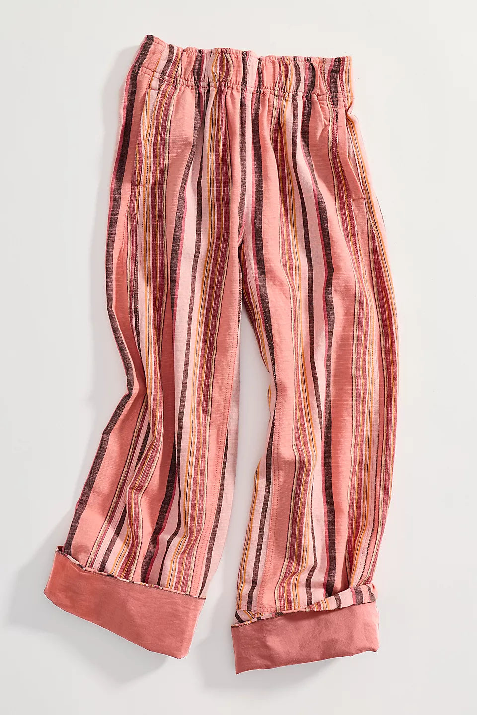 FREE PEOPLE DAYS END SOLAR LINEN PANTS - SOFT CORAL COMBO