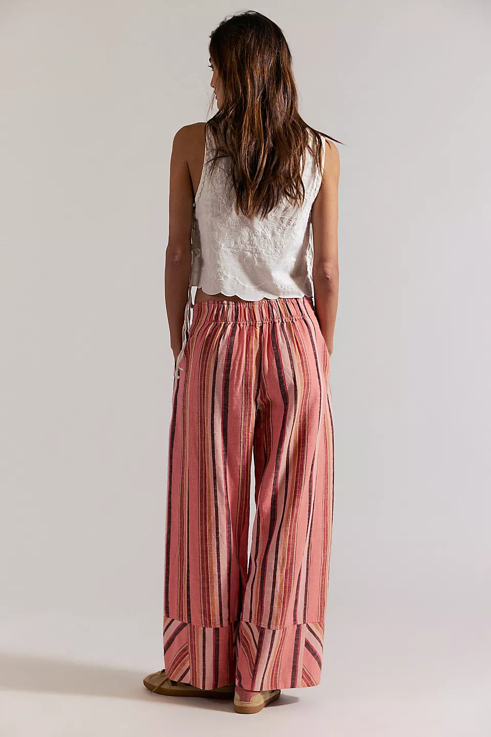 FREE PEOPLE DAYS END SOLAR LINEN PANTS - SOFT CORAL COMBO