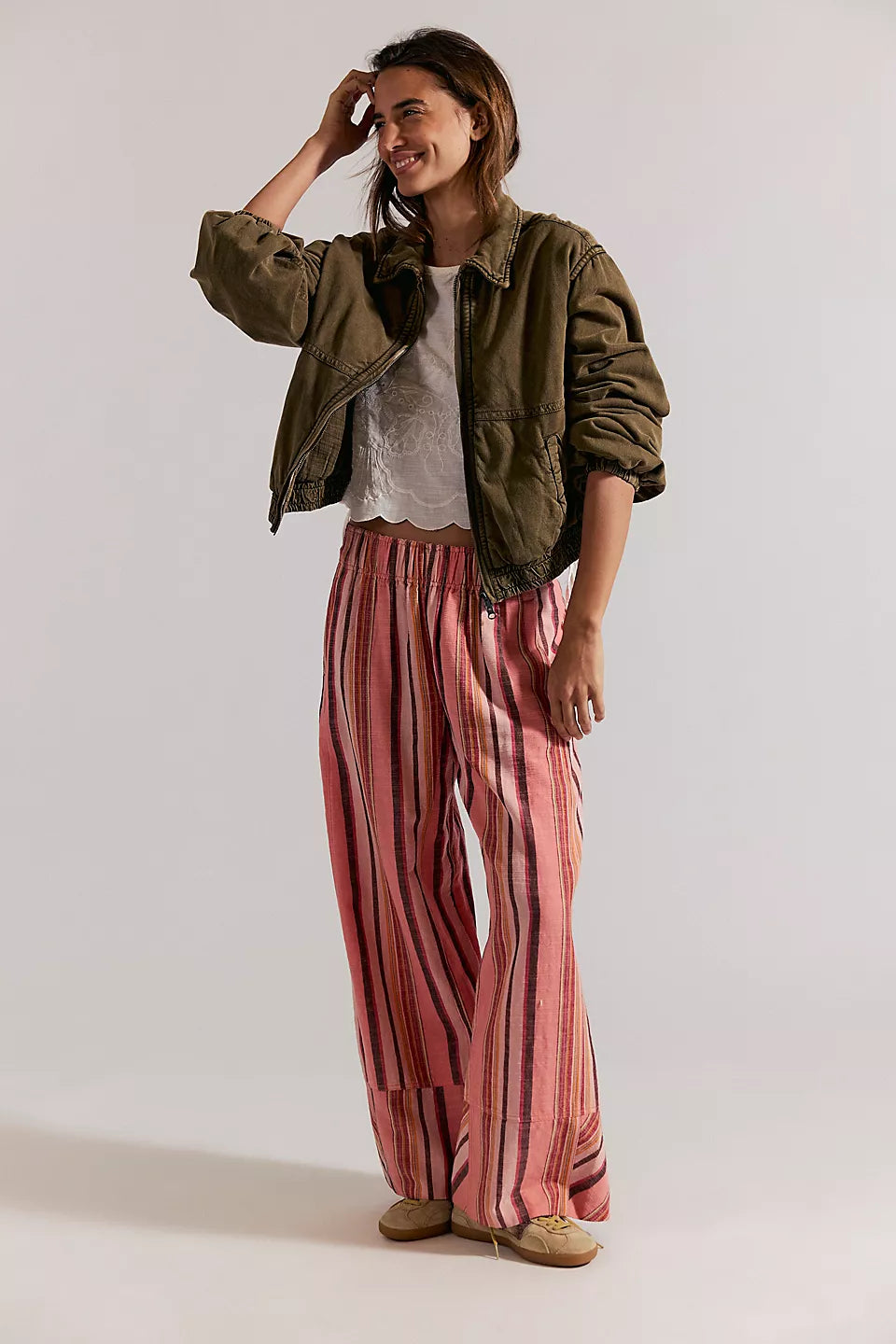 FREE PEOPLE DAYS END SOLAR LINEN PANTS - SOFT CORAL COMBO