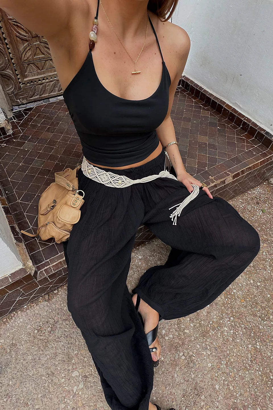 FREE PEOPLE TONI BEADED TANK - BLACK