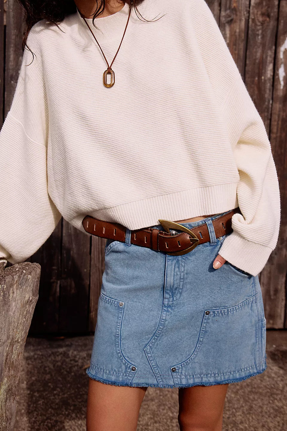 FREE PEOPLE NOA LEATHER BELT - COGNAC