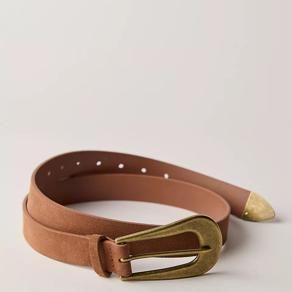 FREE PEOPLE CANNON SUEDE BELT - COGNAC