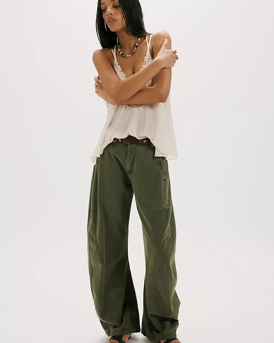 FREE PEOPLE SPOTLIGHT WASHED TROUSER - DUSTY OLIVE