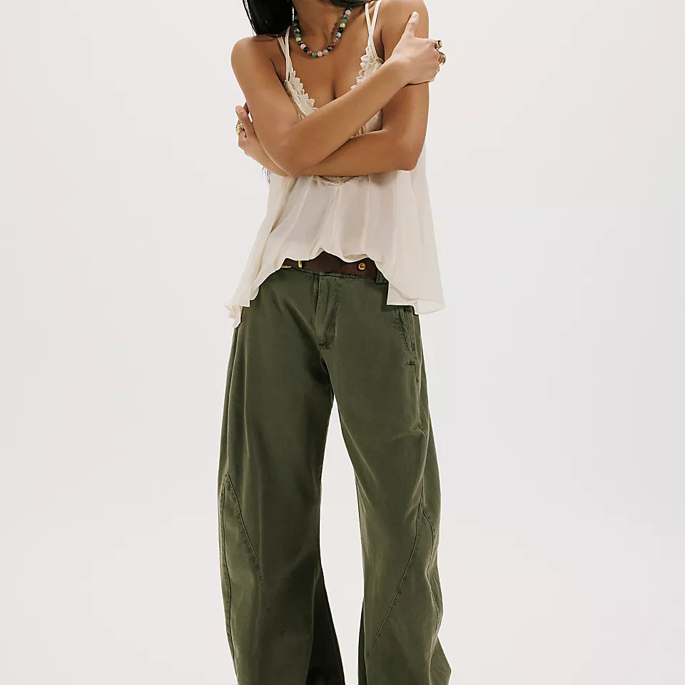 FREE PEOPLE SPOTLIGHT WASHED TROUSER - DUSTY OLIVE