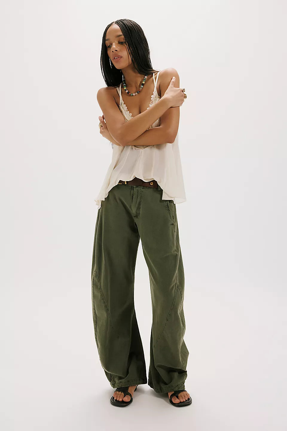 FREE PEOPLE SPOTLIGHT WASHED TROUSER - DUSTY OLIVE
