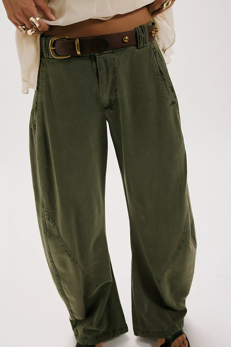 FREE PEOPLE SPOTLIGHT WASHED TROUSER - DUSTY OLIVE