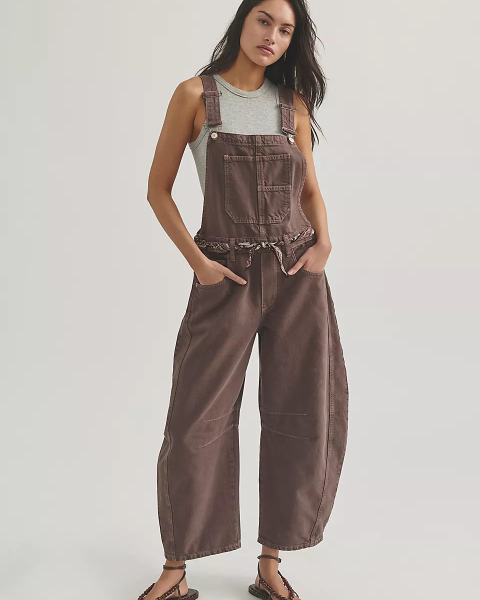 FREE PEOPLE GOOD LUCK OVERALLS - CHOCOLATE MOUSSE