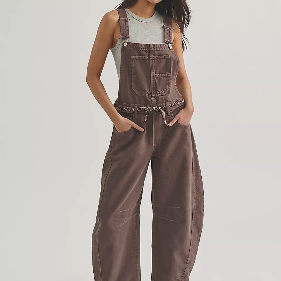 FREE PEOPLE GOOD LUCK OVERALLS - CHOCOLATE MOUSSE