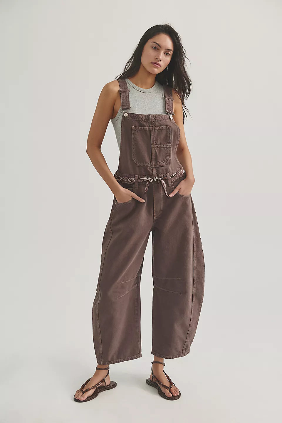 FREE PEOPLE GOOD LUCK OVERALLS - CHOCOLATE MOUSSE