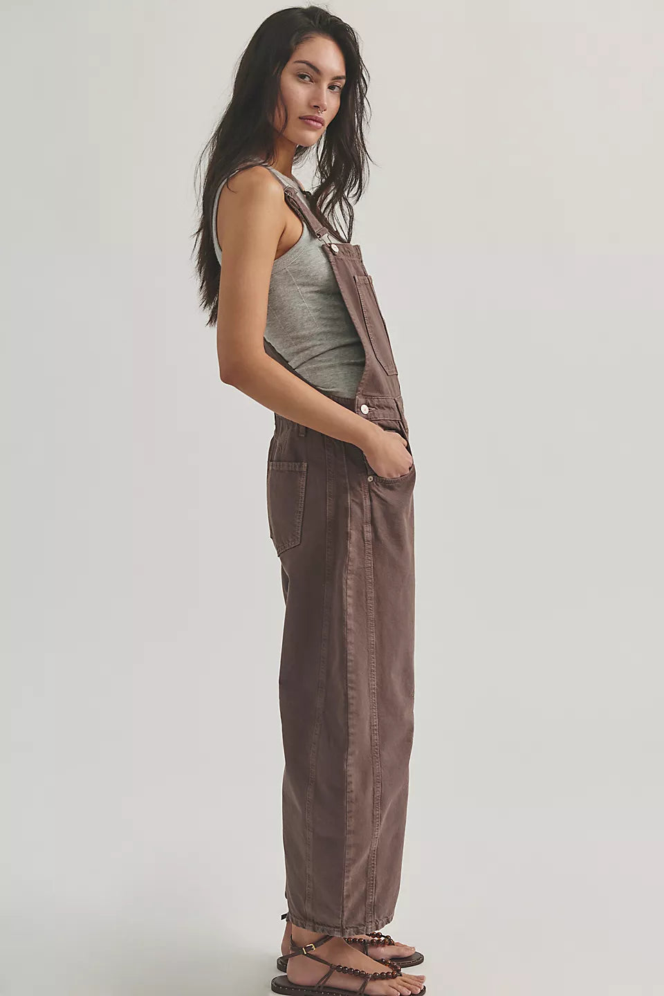 FREE PEOPLE GOOD LUCK OVERALLS - CHOCOLATE MOUSSE