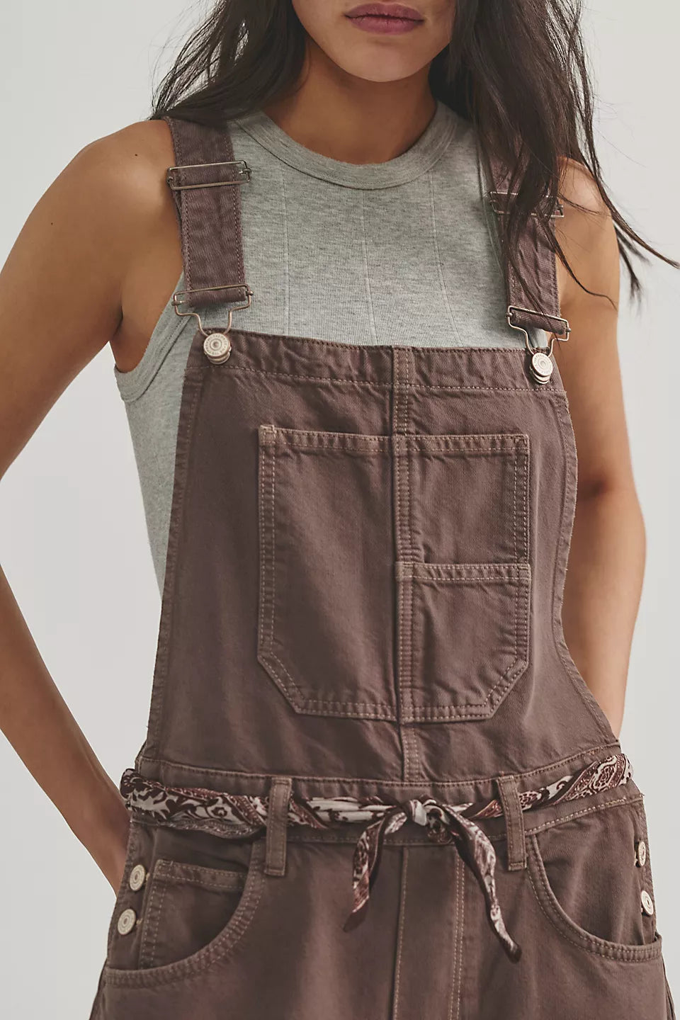 FREE PEOPLE GOOD LUCK OVERALLS - CHOCOLATE MOUSSE