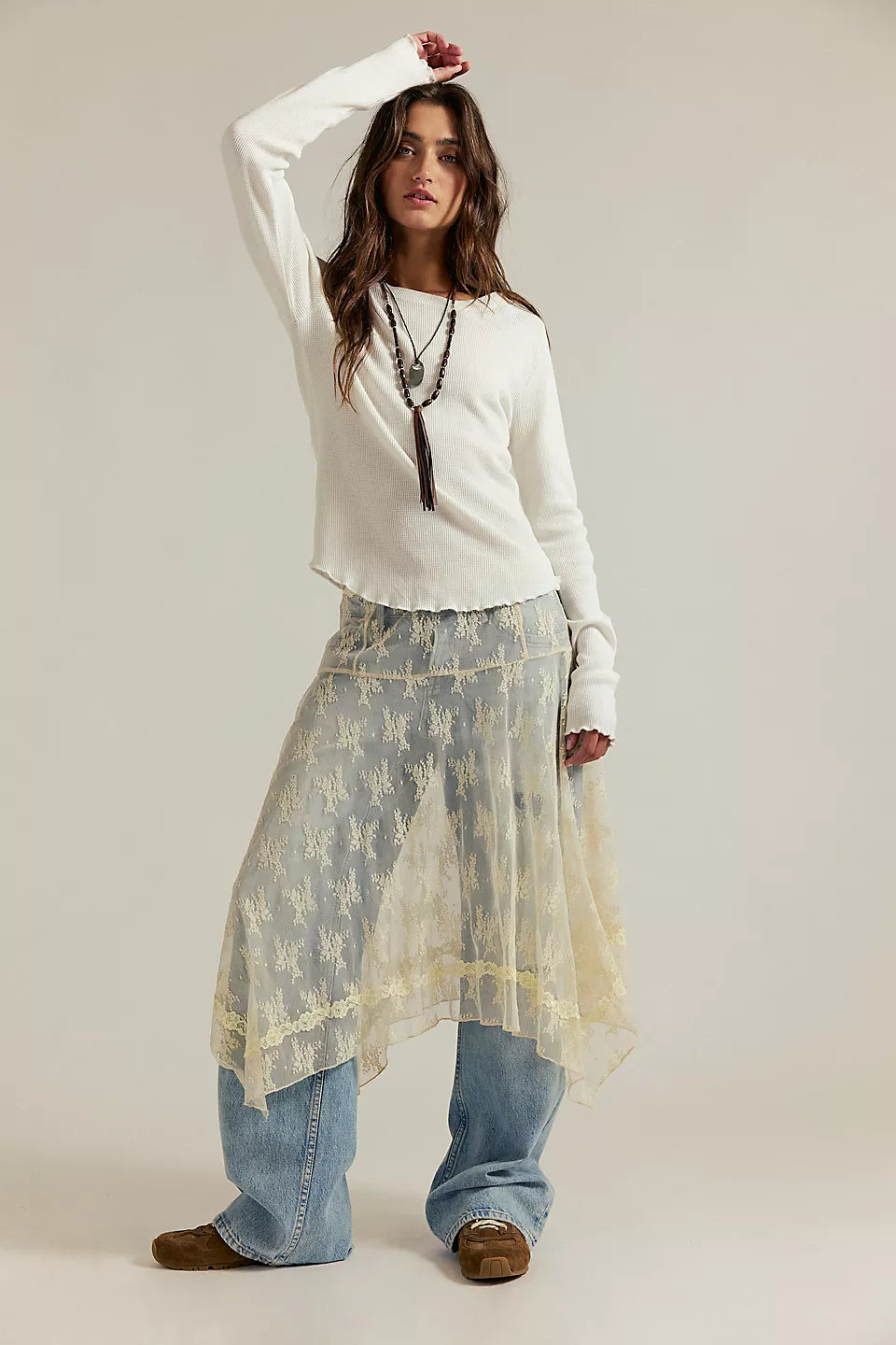FREE PEOPLE EASY DOES IT LONG SLEEVE TEE - WHITE