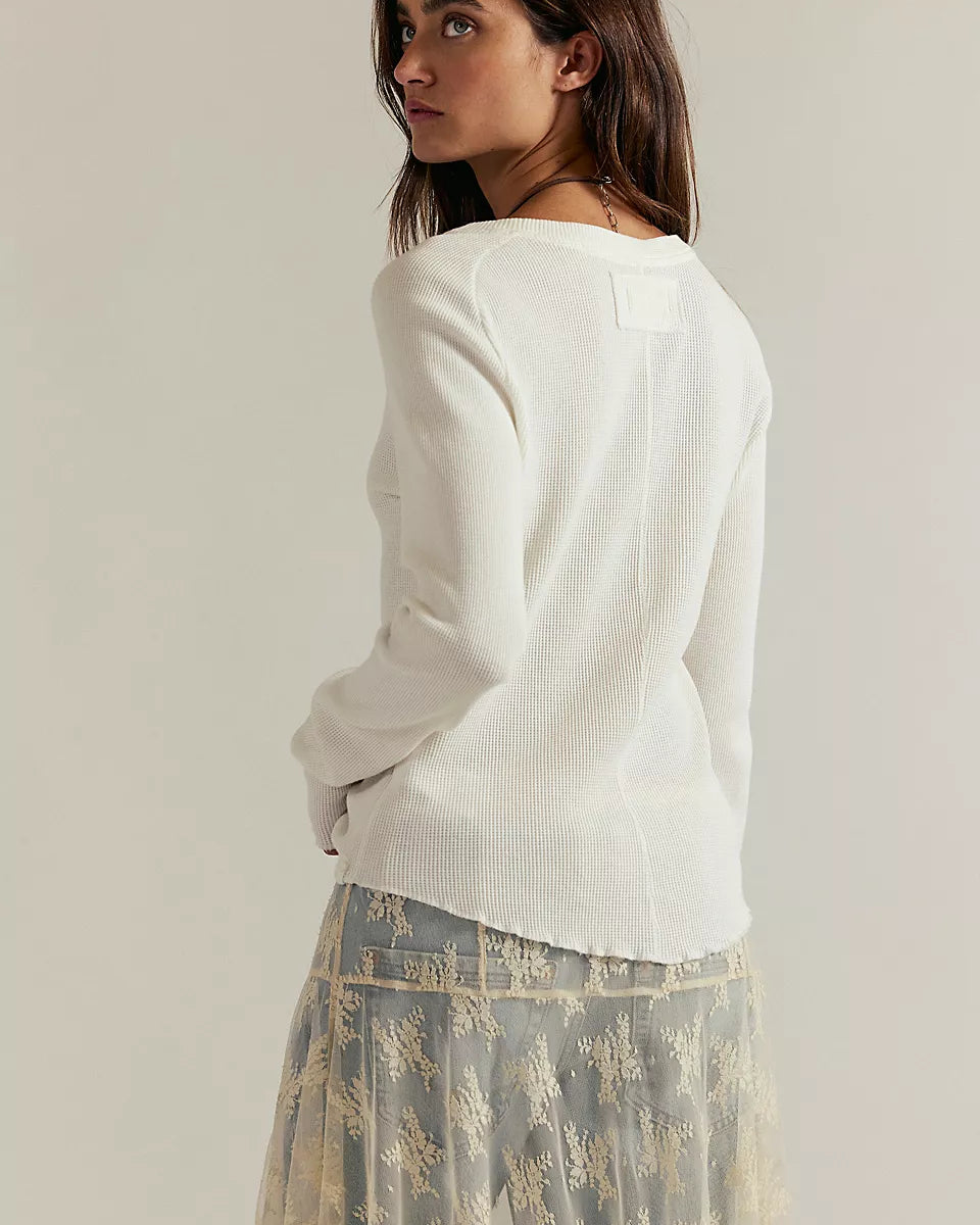 FREE PEOPLE EASY DOES IT LONG SLEEVE TEE - WHITE