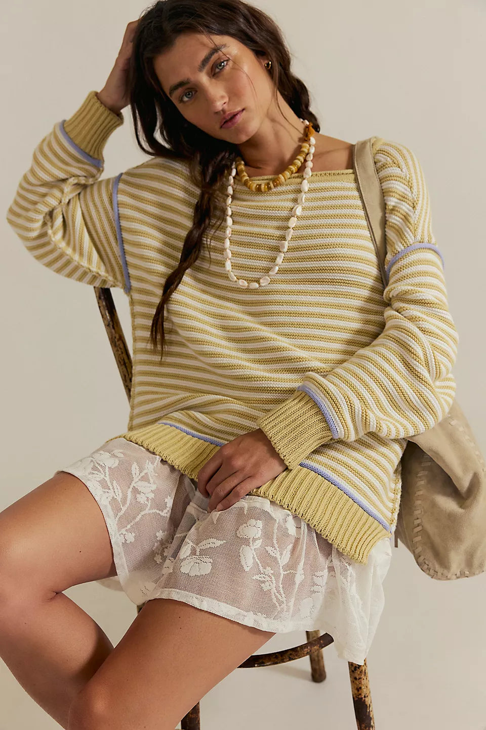 FREE PEOPLE ASHER PULLOVER - SAND COMBO