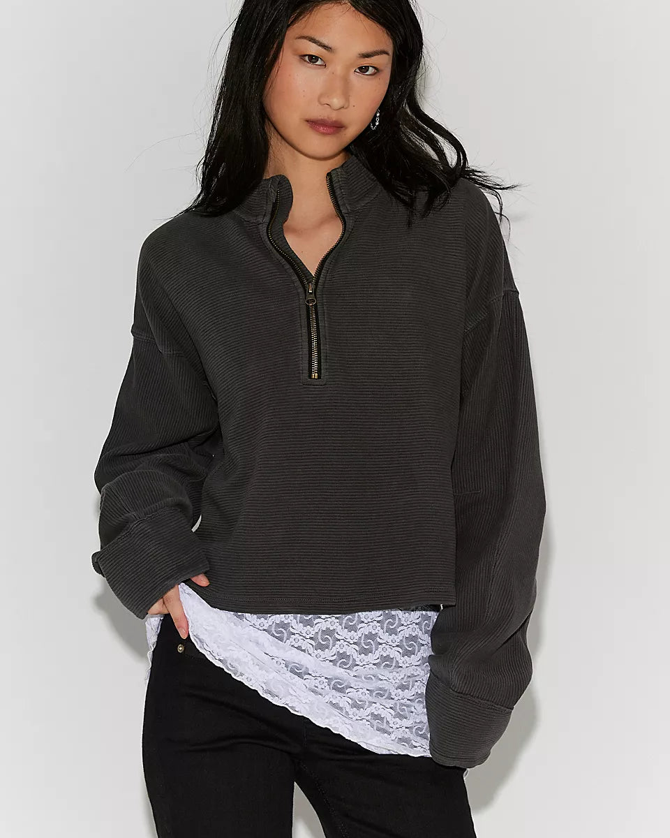 FREE PEOPLE CELESTE QUARTERZIP PULLOVER - BLACK