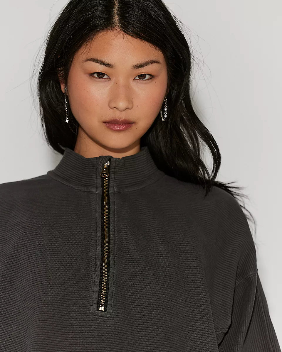 FREE PEOPLE CELESTE QUARTERZIP PULLOVER - BLACK