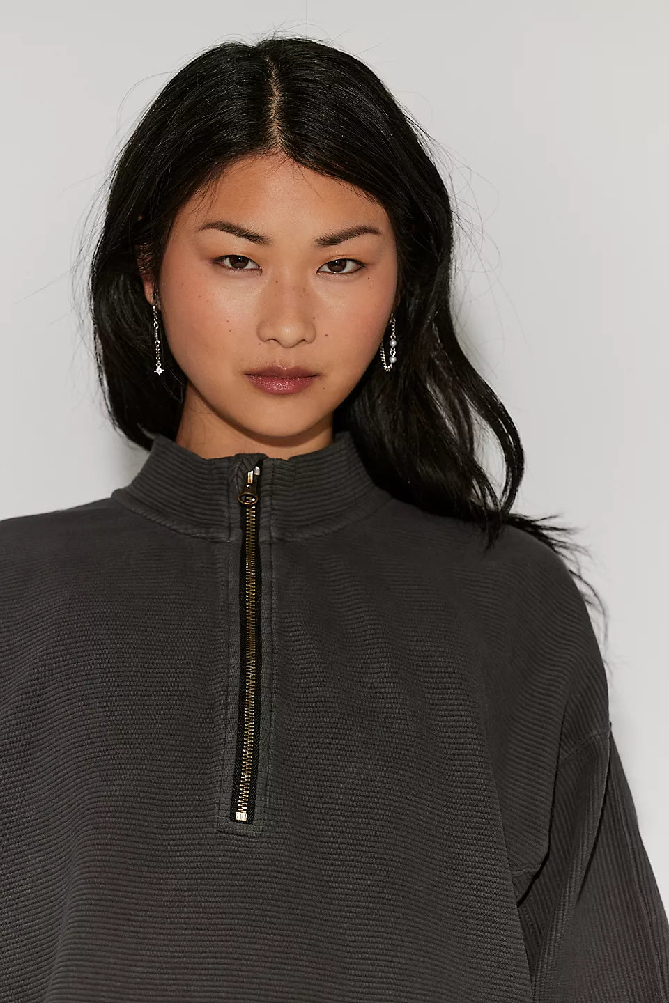 FREE PEOPLE CELESTE QUARTERZIP PULLOVER - BLACK