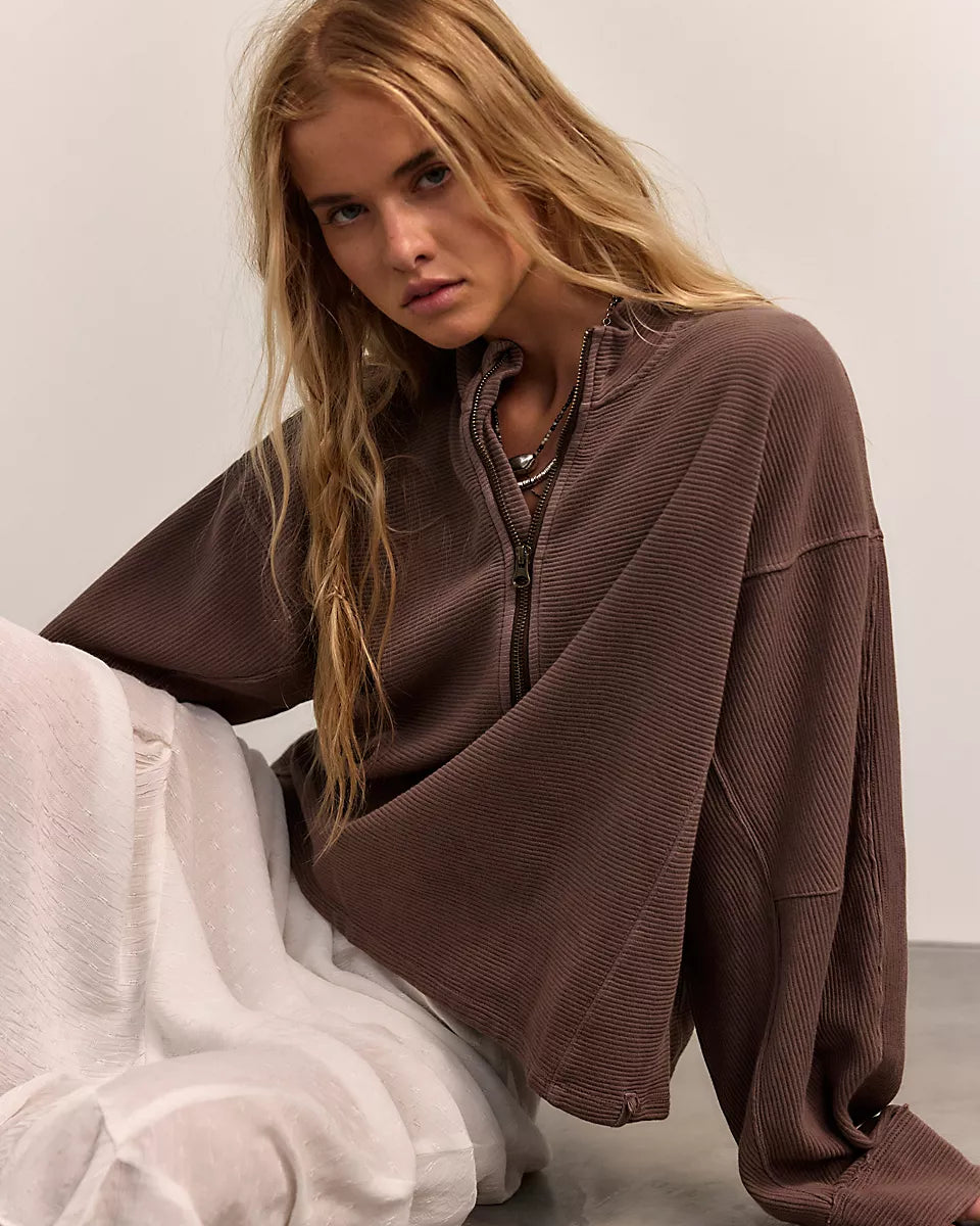 FREE PEOPLE CELESTE QUARTERZIP PULLOVER - MOCHACHINNO