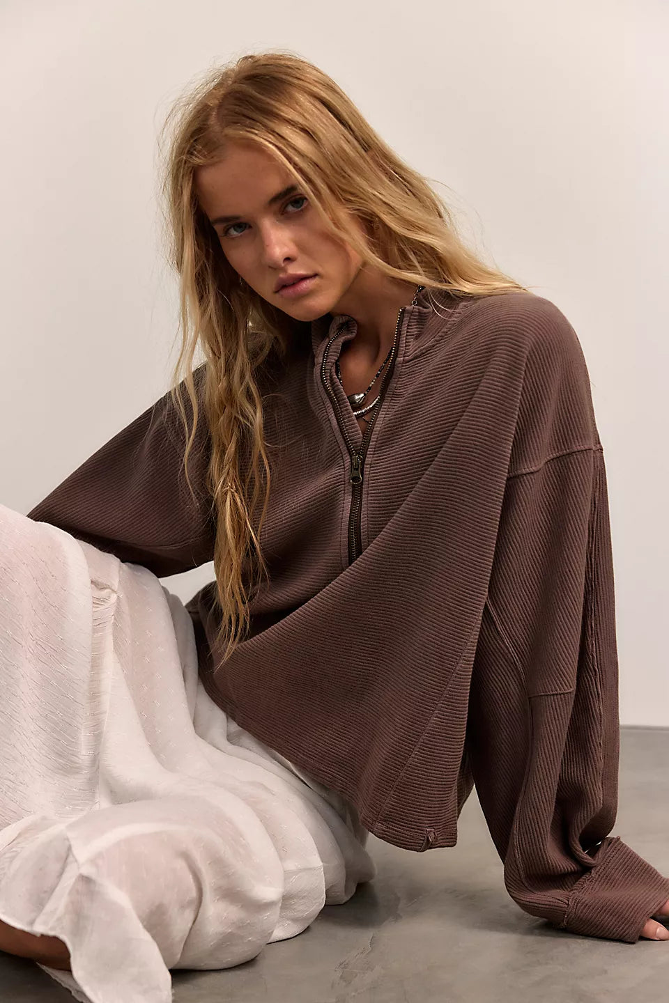 FREE PEOPLE CELESTE QUARTERZIP PULLOVER - MOCHACHINNO