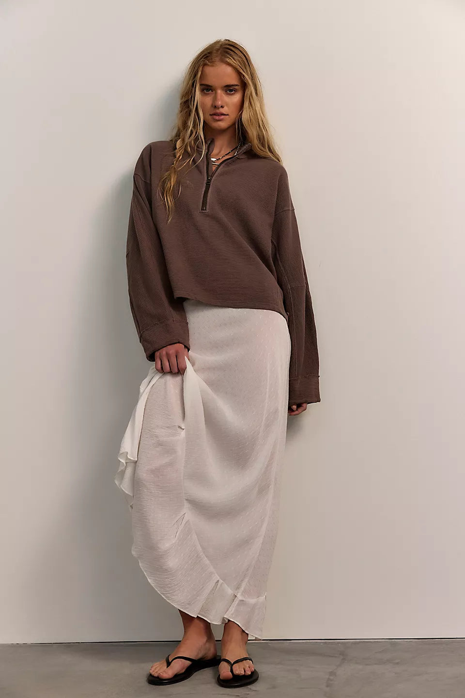 FREE PEOPLE CELESTE QUARTERZIP PULLOVER - MOCHACHINNO