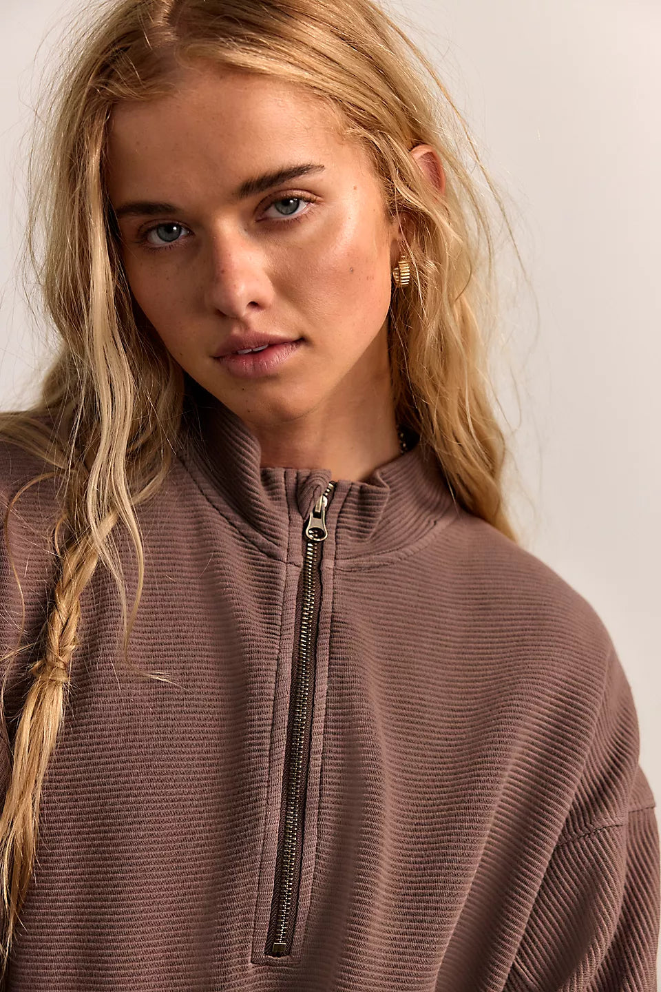 FREE PEOPLE CELESTE QUARTERZIP PULLOVER - MOCHACHINNO