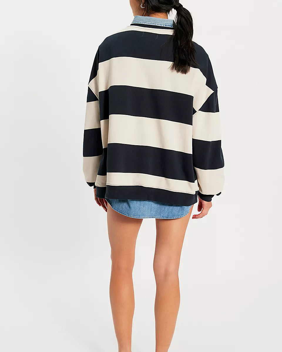 FREE PEOPLE CLASSIC STRIPE CREW WIDE  - BLACK COMBO