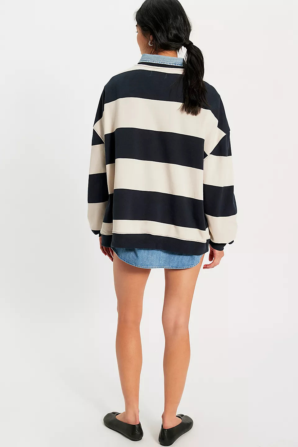 FREE PEOPLE CLASSIC STRIPE CREW WIDE  - BLACK COMBO