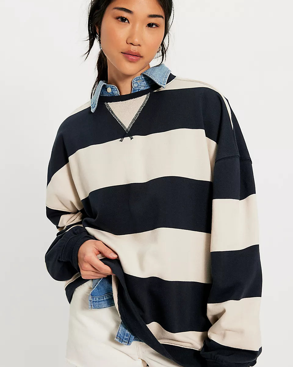 FREE PEOPLE CLASSIC STRIPE CREW WIDE  - BLACK COMBO