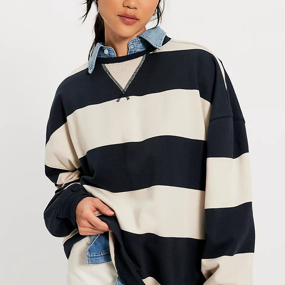 FREE PEOPLE CLASSIC STRIPE CREW WIDE  - BLACK COMBO