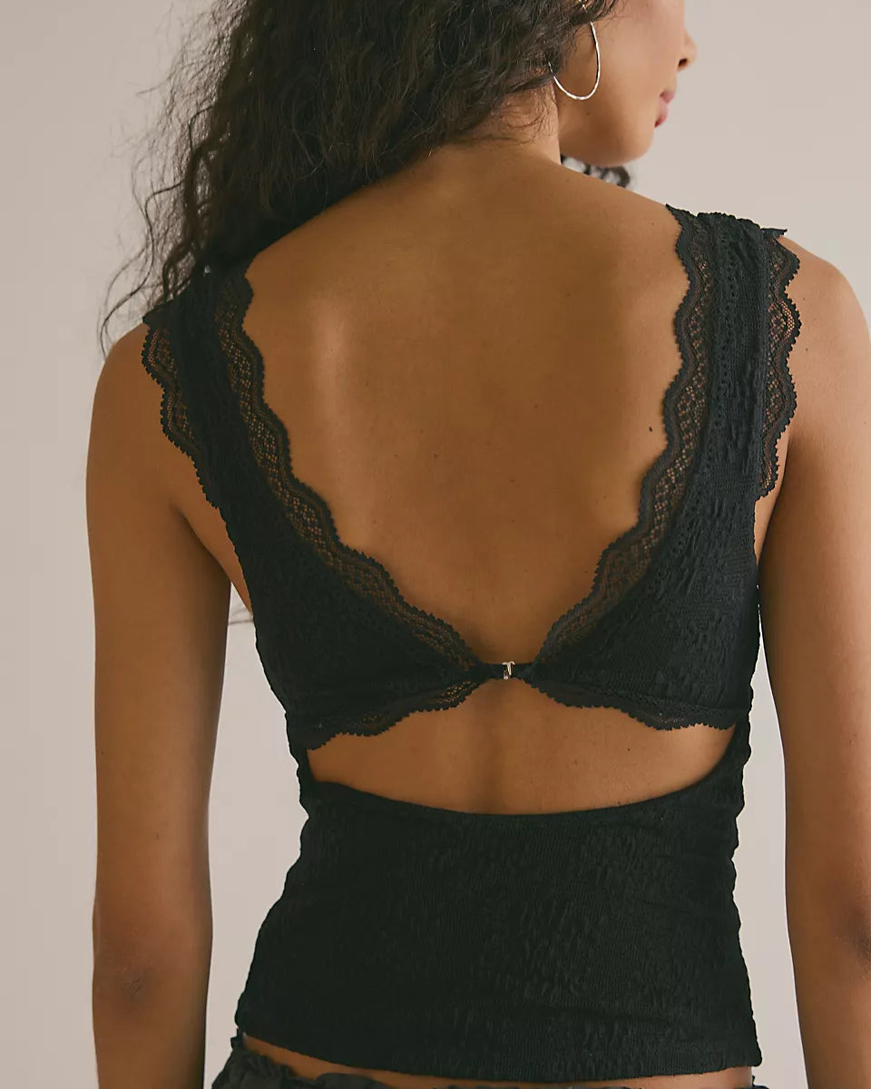 FREE PEOPLE LOVED YOU FIRST LACE TOP - BLACK