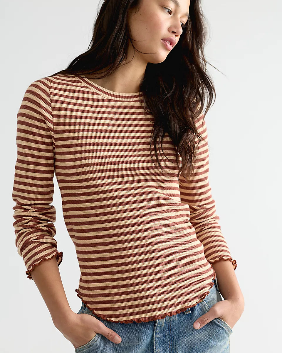 FREE PEOPLE EASY DOES IT STRIPE LS TEE - BROWN COMBO
