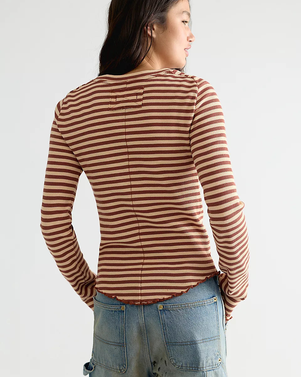 FREE PEOPLE EASY DOES IT STRIPE LS TEE - BROWN COMBO