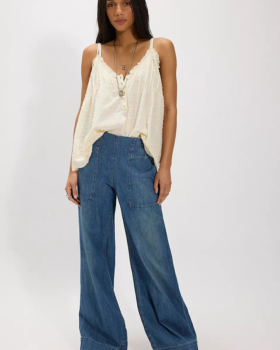 FREE PEOPLE BREEZY DENIM PULL ON - COBALT