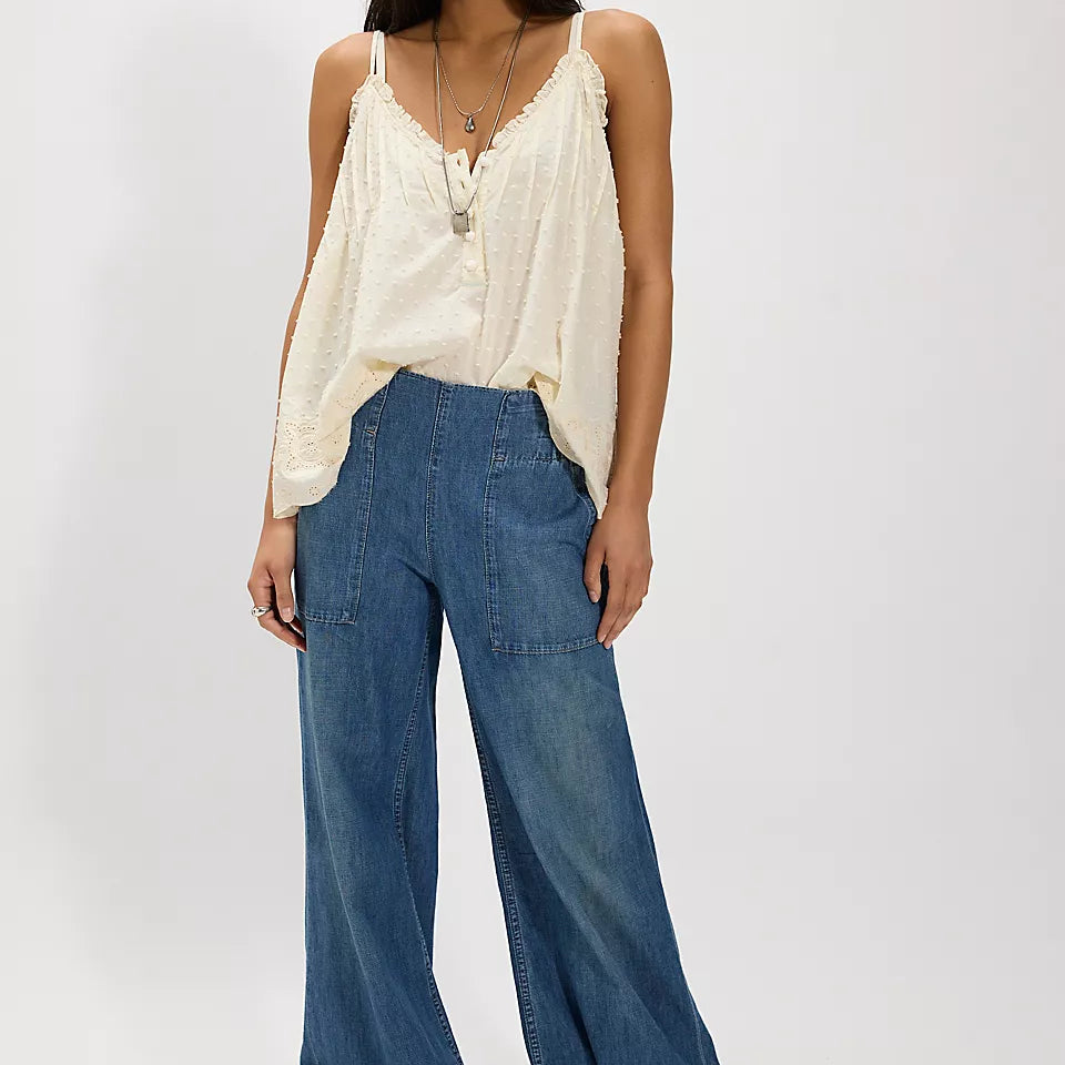 FREE PEOPLE BREEZY DENIM PULL ON - COBALT