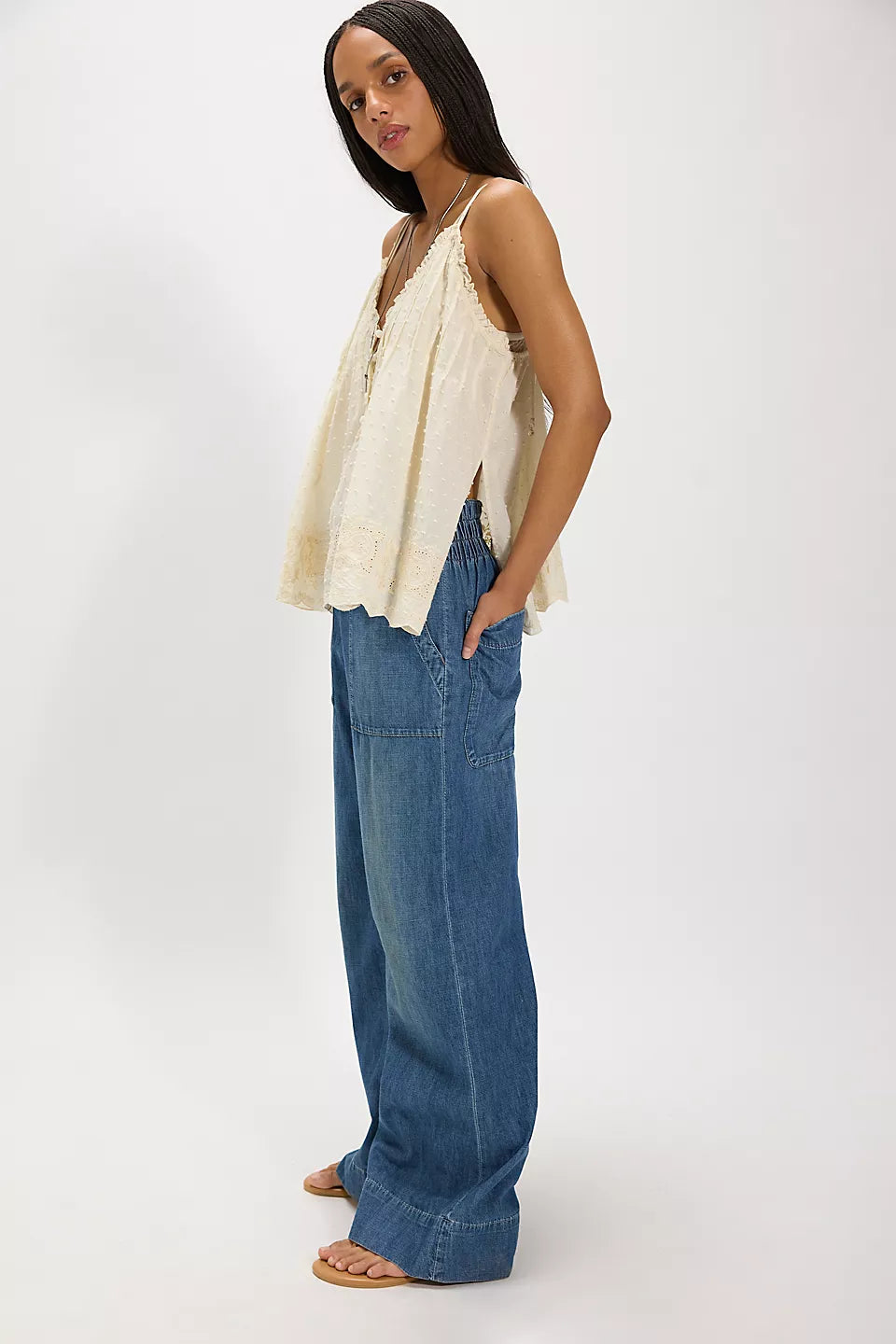 FREE PEOPLE BREEZY DENIM PULL ON - COBALT